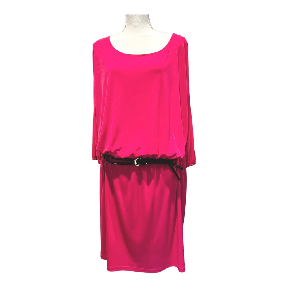 NWT ALYX Woman Fuchsia Dress Size 20W Elastic Drop-Waist Black Belt Pink Dress